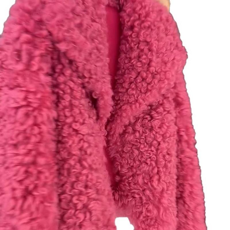 Зимние новые модели популярны в этом году для омоложения, красивое пальто из искусственного меха цвета розовой розы с подкладкой из овечьей шерсти для женщин