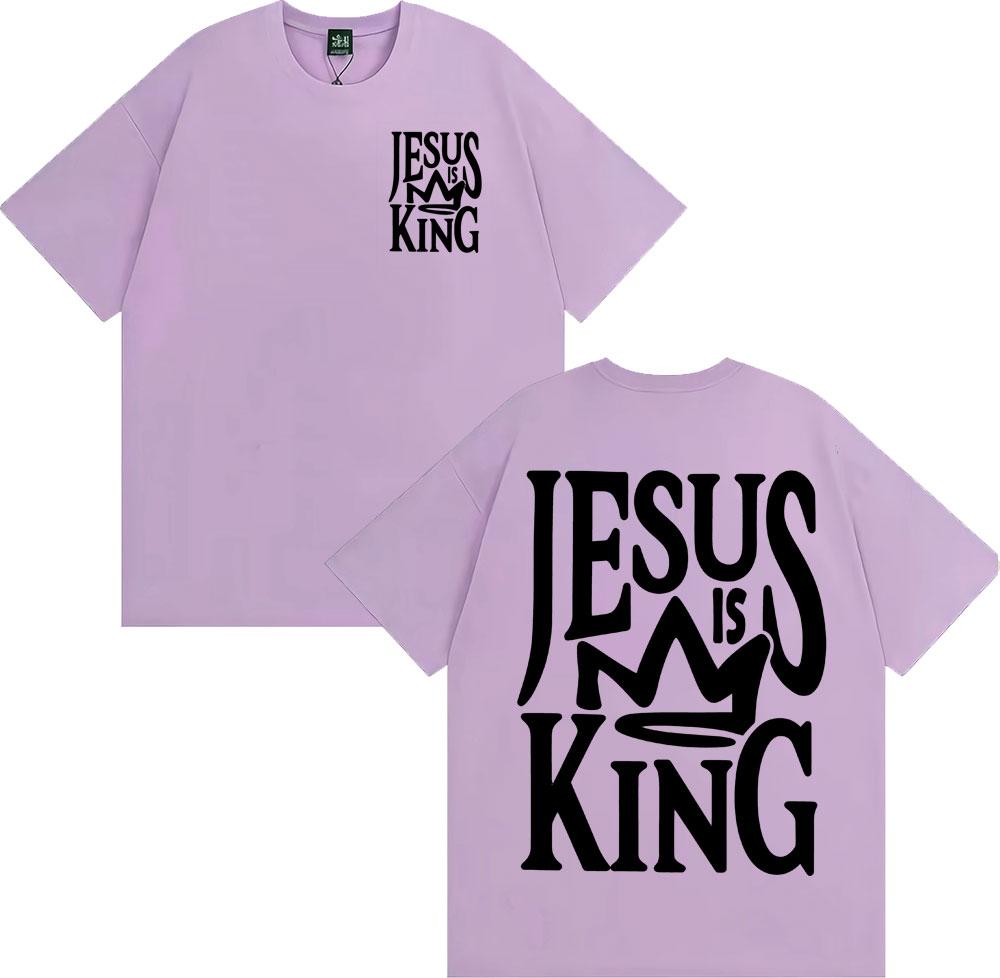 Jesus Is King Oversized Vintage Christian Printed T Shirts Men Women Gothic Vintage Tshirt 100 Cotton Comfort Crewneck T Shirt