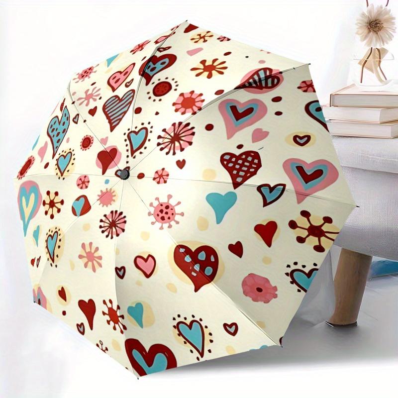 1pc Heart-patterned Automatic Umbrella - 8-Rib Foldable Design, Outdoor Adventures, and Family Celebrations yy250829036