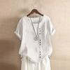 Women Loose Casual Tops Button Linen Daily Boho Tunic T-shirt Short Sleeve Blouse