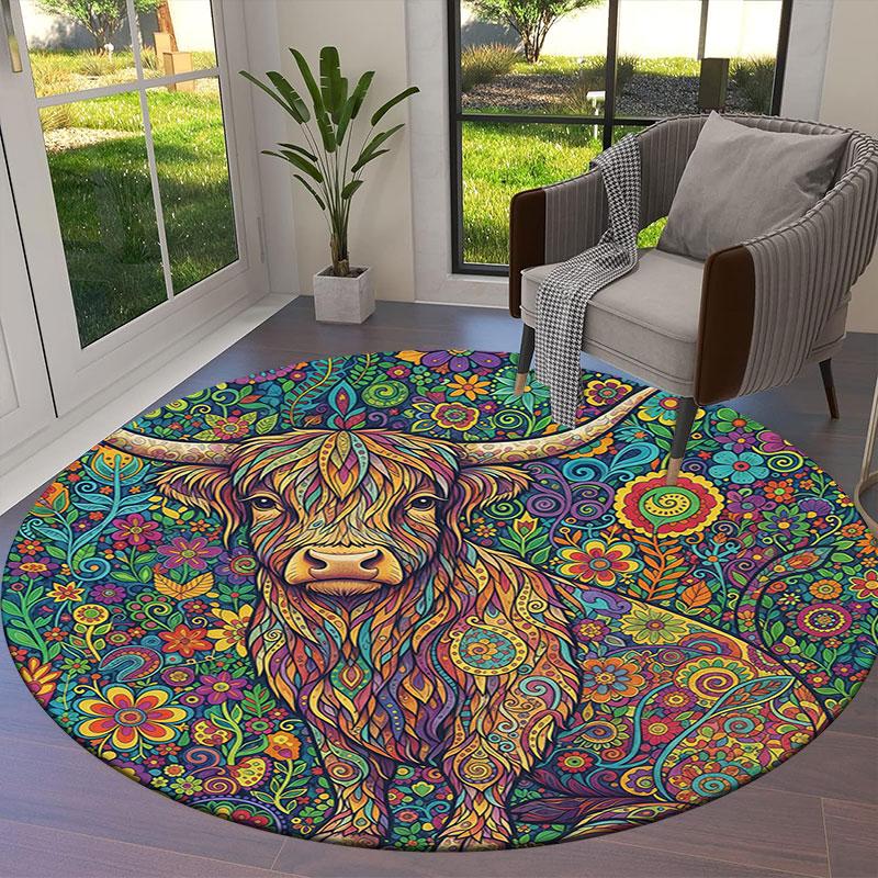 Mandalapainting Round Area Rug,Carpet Rug for Living Room Bedroom Sofa Playroom Decor,Non slip Floor Mat