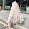 Women A-line Skirts Girls Elastic High Waist Slim Double-layered Gauze-lined Mesh Skirt Solid Color All-match Sequined Skirts