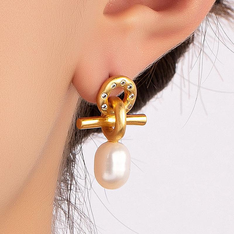 Vintage niche gold-tone freshwater baroque pearl stud earrings - 925 sterling silver posts - elegant for women