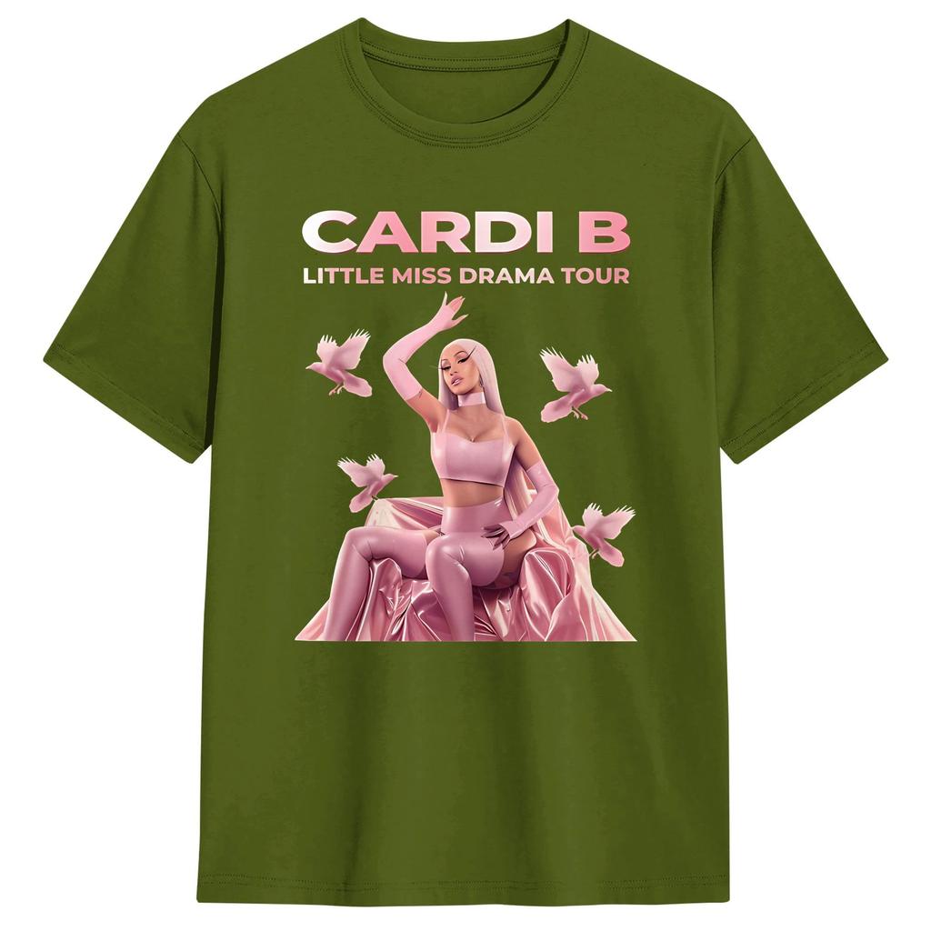Cardi B Little Miss Drama Тур 2026 Футболка Харадзюку Футболки с коротким рукавом Забавные топы Летние из чистого хлопка Большие размеры Футболки