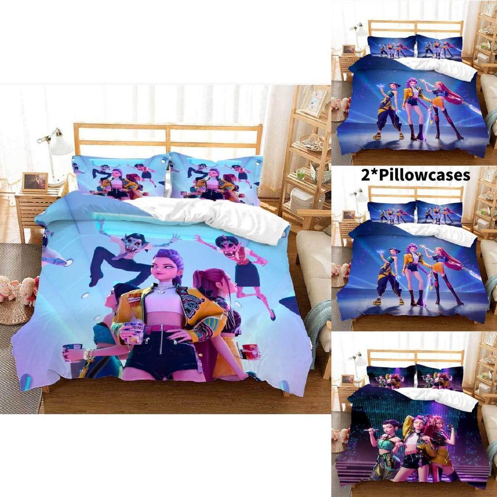 K-pop Охотники на демонов Трехпредметный постельный комплект с принтом для современного декора спальни
