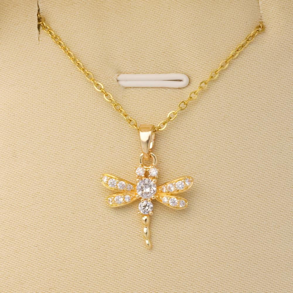 1 Piece Cute Dragonfly Zirconia Pendant Necklaces for Women Gold Color Stainless Steel Necklace Jewelry Party Accessories