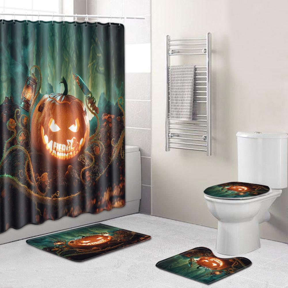 Halloween Shower Curtain Floor Mat Combination Four-Piece Set Kitchen Absorbent Non-Slip Carpet Bedroom Door Mat
