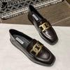 2024 Square Toe Loafers Women Plus Size 42/43 Metal Chain Oxfords Shoes Ladies Thick Heels Flats Slip On Lolita Girls Moccasins