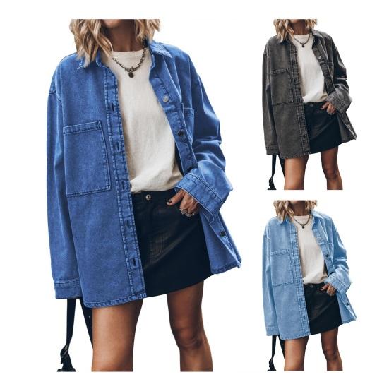 Женские джинсовые рубашки Оверсайз С длинным рукавом На пуговицах Куртка Повседневные джинсовые куртки Весенние Осенние наряды