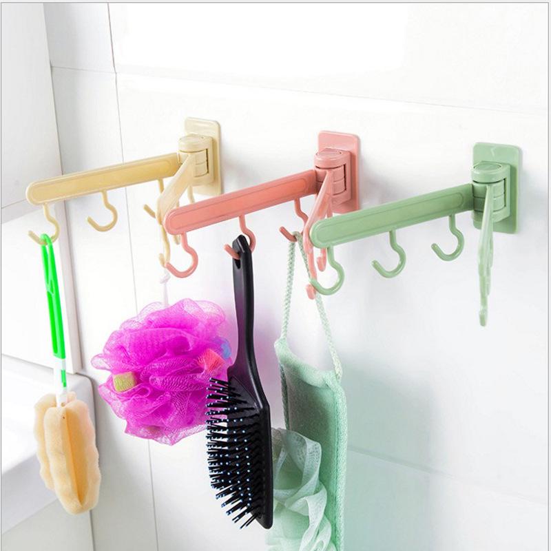 6 Hook Door Cabinet Wall Shelf Bathroom 180 Degree Rotate Strong Sucker Hanger Storage Hooks Rack