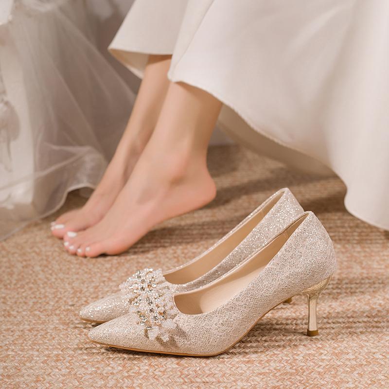 Fashion Elegant Pointed Thin Heel Suede High Heels Wedding Banquet Wedding Shoes Bridesmaid Shoes 2025 New High Heels Women's Shoes