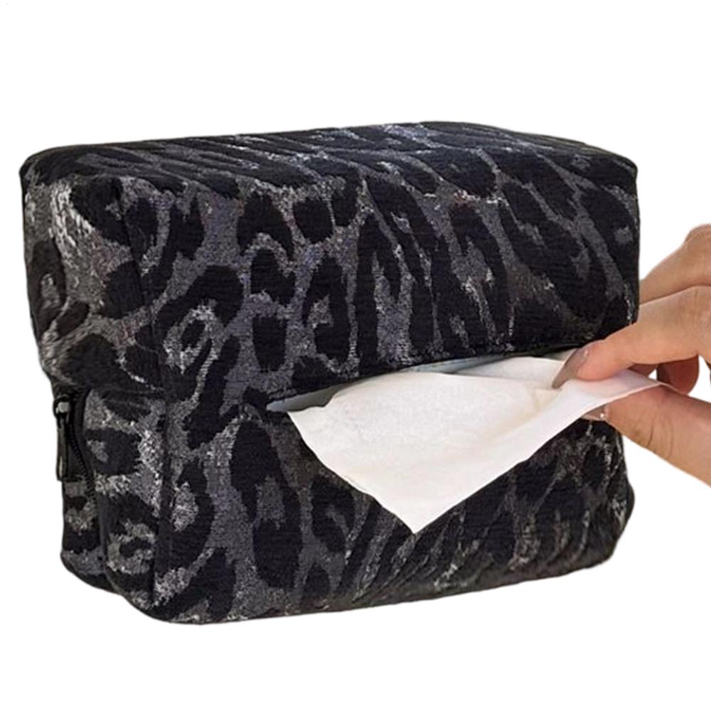 Car Tissue Box Holder Leopard Print Zipper Pouch Tissue Holder In Car Napkin Dispenser For Auto Truck SUV Sedan Backseat