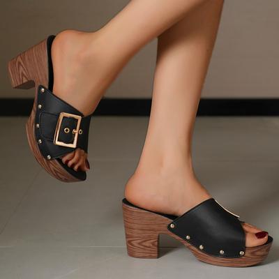 Модные женские тапочки 2025 Лето Новая мода Элегантные мягкие туфли на платформе Женские массивные туфли на высоком каблуке Пряжка Повседневные тапочки с открытым носком