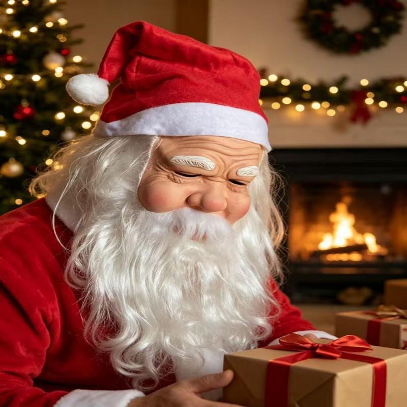 Santa Claus Latex Full Face Mask With Wig Beard Christmas Costume Prop Party Dress Up