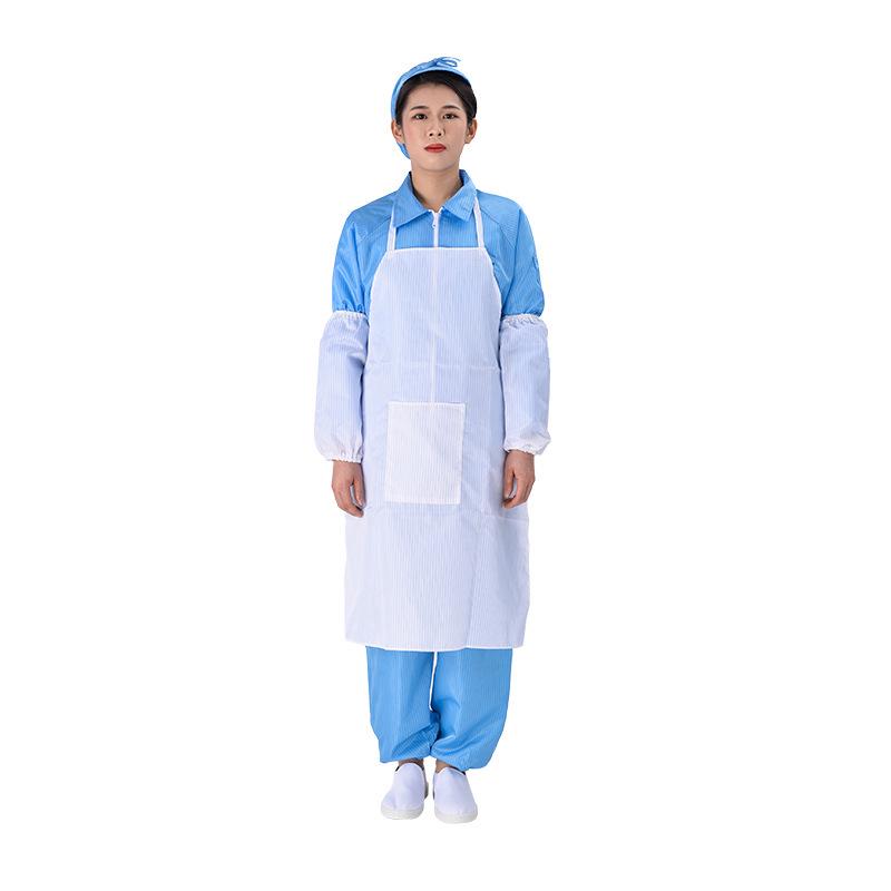 Blue & White Anti-Static Dust-Free Protective Apron for Food Workshops
