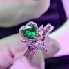 BELLA BOX Новые нежные зеленые темпераментные открывающиеся кольца в форме сердца для женщин с цирконом, свадебные, помолвочные, вечерние, изысканные винтажные ювелирные изделия
