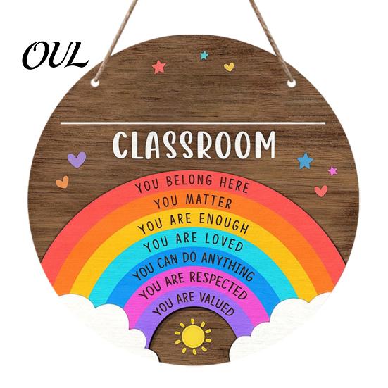 Classroom Decor Sign Wooden Welcome for Door, to Our Round Door Hanging Hanger, Front Sign, Back School Preschool Decoration