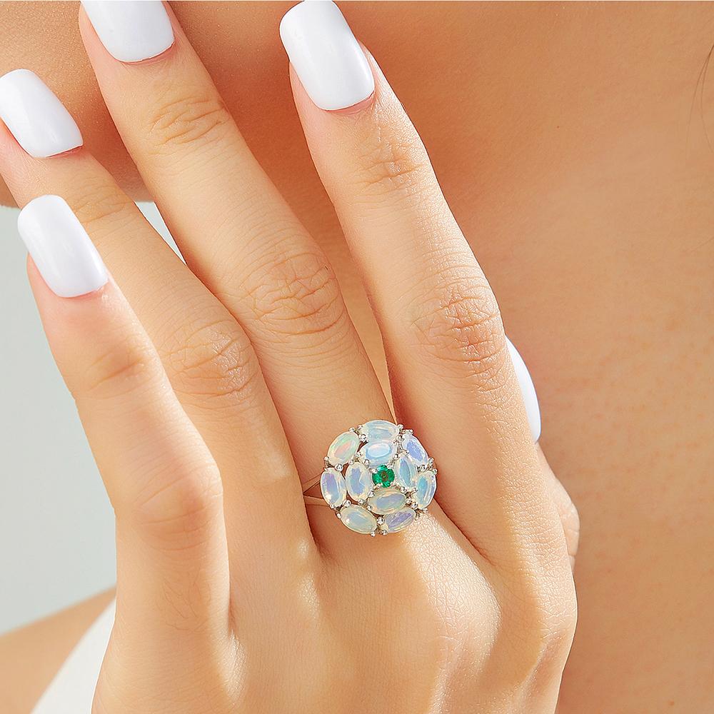 Серьги-кольца с натуральным опалом, изумрудом, комплект ювелирных изделий из стерлингового серебра 925 пробы, изысканные украшения для женщин, жены, хороший подарок