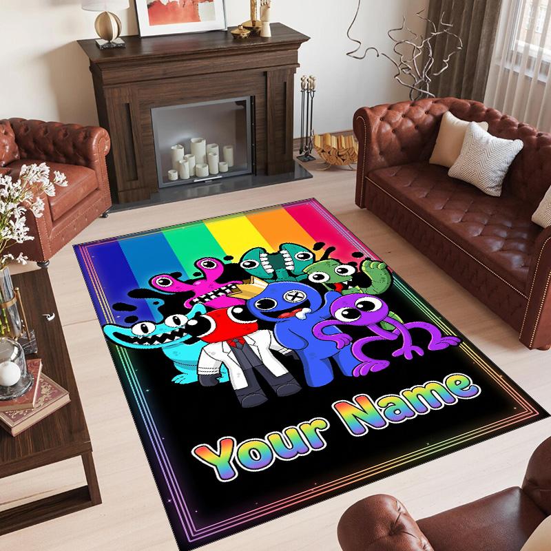 Personalized Crystal Velvet Carpet Custom Name Text,Rainbow Friends Anti Slip Area Rug For Home Decoration