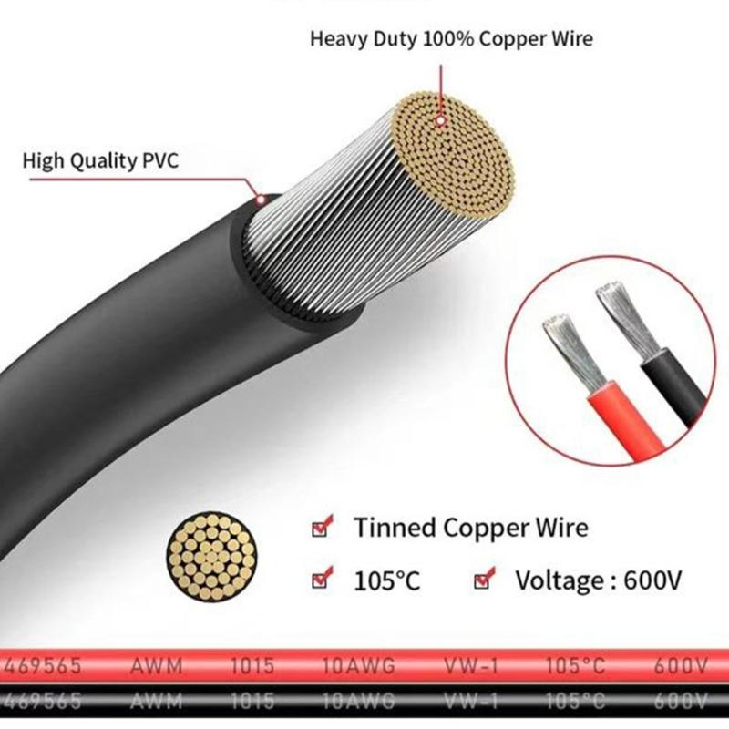 Тяжелый тип солнечного кабеля 10AWG с разъемами, водонепроницаемый, для солнечных панелей, аккумуляторных систем