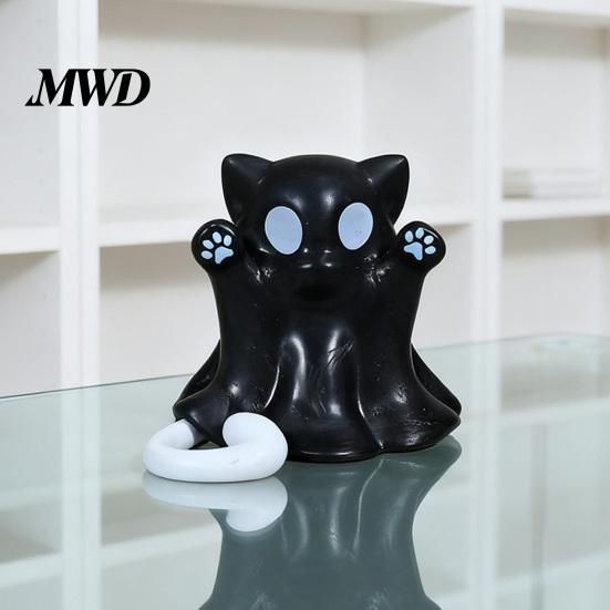 Cute Paw Print Figurine 2 Pcs Halloween Ghost Statue, Cat Figurine, Cartoon Lightweight Decorative Mini Spooky Kitten Ornament for Home Office