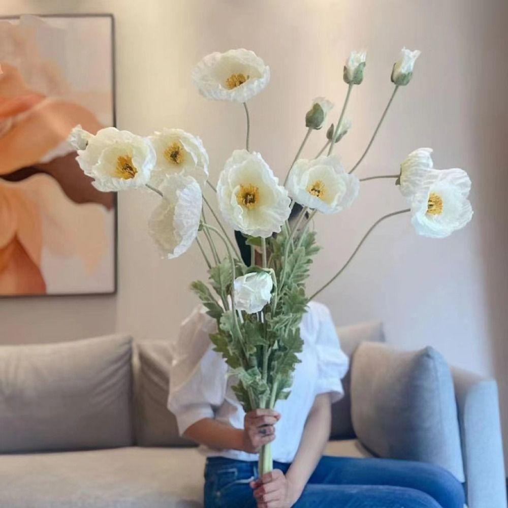 Large Fake Poppies Beautiful Artificial Flowers Silk Flower Poppies branch  New Year's Decor