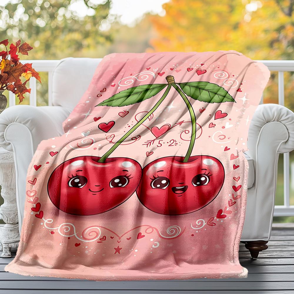 1pc Cherries Love Outdoor Flannel Blanket Soft Warm All-Season Throw for Sofa Bed Car Camping Office, Cozy Gift Idea1292S