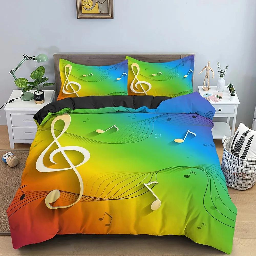 Music Notes Duvet Cover for Boys,Girls Room Decor Rock Music Themed Comforter Cover Musical Pattern Bedding Set Full Queen Size