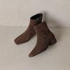 Krazing Pot Cow Suede Winter Med Heels Chelsea Boots Square Toe Women Zipper Size 43 Ankle Boots
