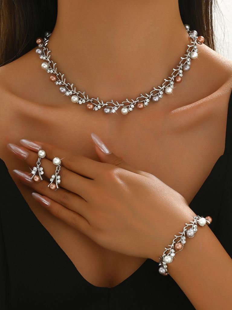Жемчужные серьги, ожерелье, браслет, комплект из трех женских украшений, аксессуары к платью