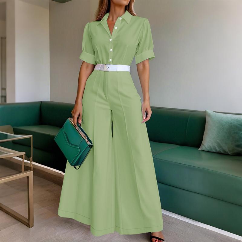 ZANZEA Women Casual Short Sleeve Blouse and Wide Leg Pants Casual Two Piece Suit Sets