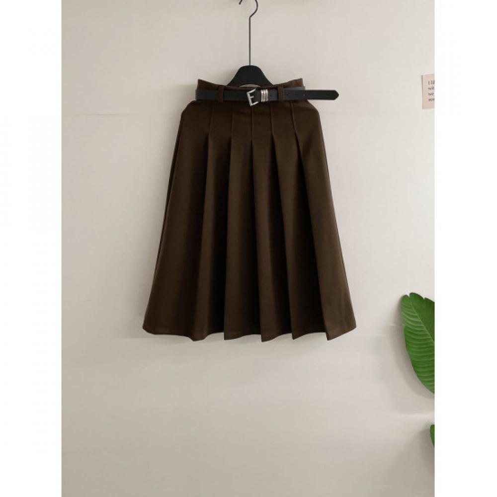 Honey J Women DeLmin FLeece PLeated BeLt Long Skirt S L