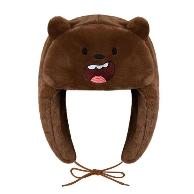 Зимняя теплая плюшевая шапка с изображением медведя белого коричневого цвета