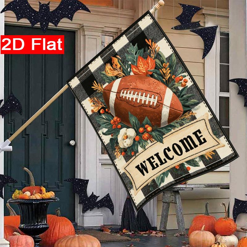 2D Flat, 2D Flat Happy Thanksgiving American Football and Autumn Elements Garden Flag_2 (1)- Outdoor Garden Flag Double-sided Home Decoration Courtyar