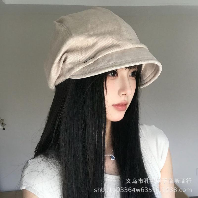 Women S Korean Style Slouch Hat Solid Color Large Head Size Thin Face Slimming Beanie
