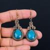Blue Chalcedony Handmade Pure Copper Wire Wrapped Earrings Jewelry For Thanksgiving