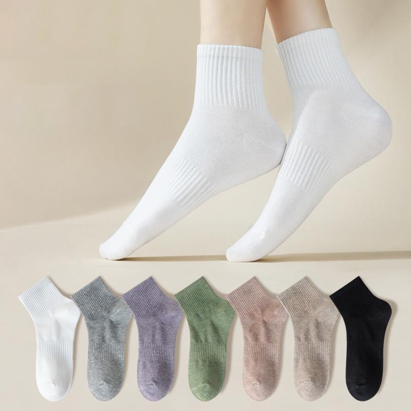 Women's Autumn Mid-calf Socks, Summer Thin Sweat-absorbing and Breathable Cotton Socks, Solid-colored Short Socks, Spring and Autumn Long Calf Socks