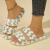 2025 NEW Women's Winter Slippers Open Toe Soft Plush Flat Slides Woman Comfort Double Strap Non Slip Indoor Slippers