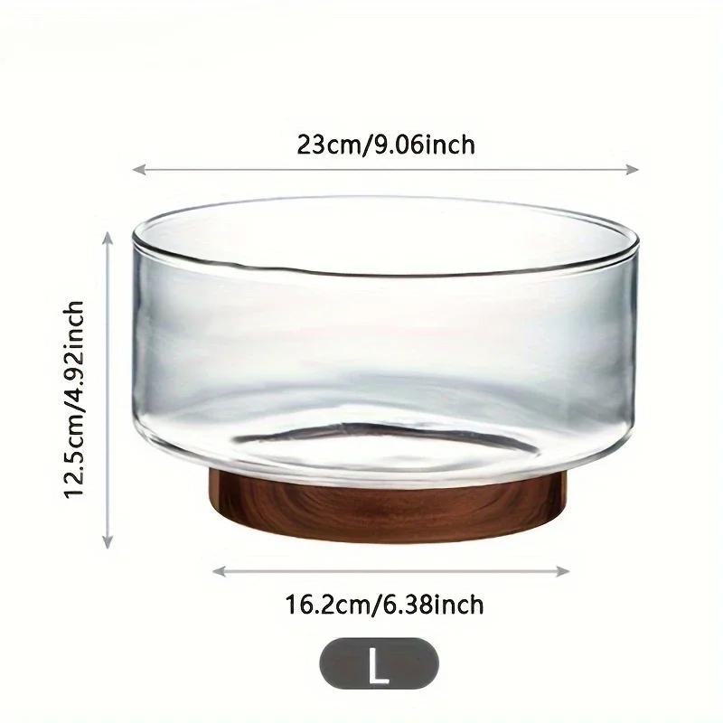 Glass Fruit Creative Large Salad Bowl Wood Base Snacks Popcorn Nuts Storage Bowls Home Christmas  Storage Container