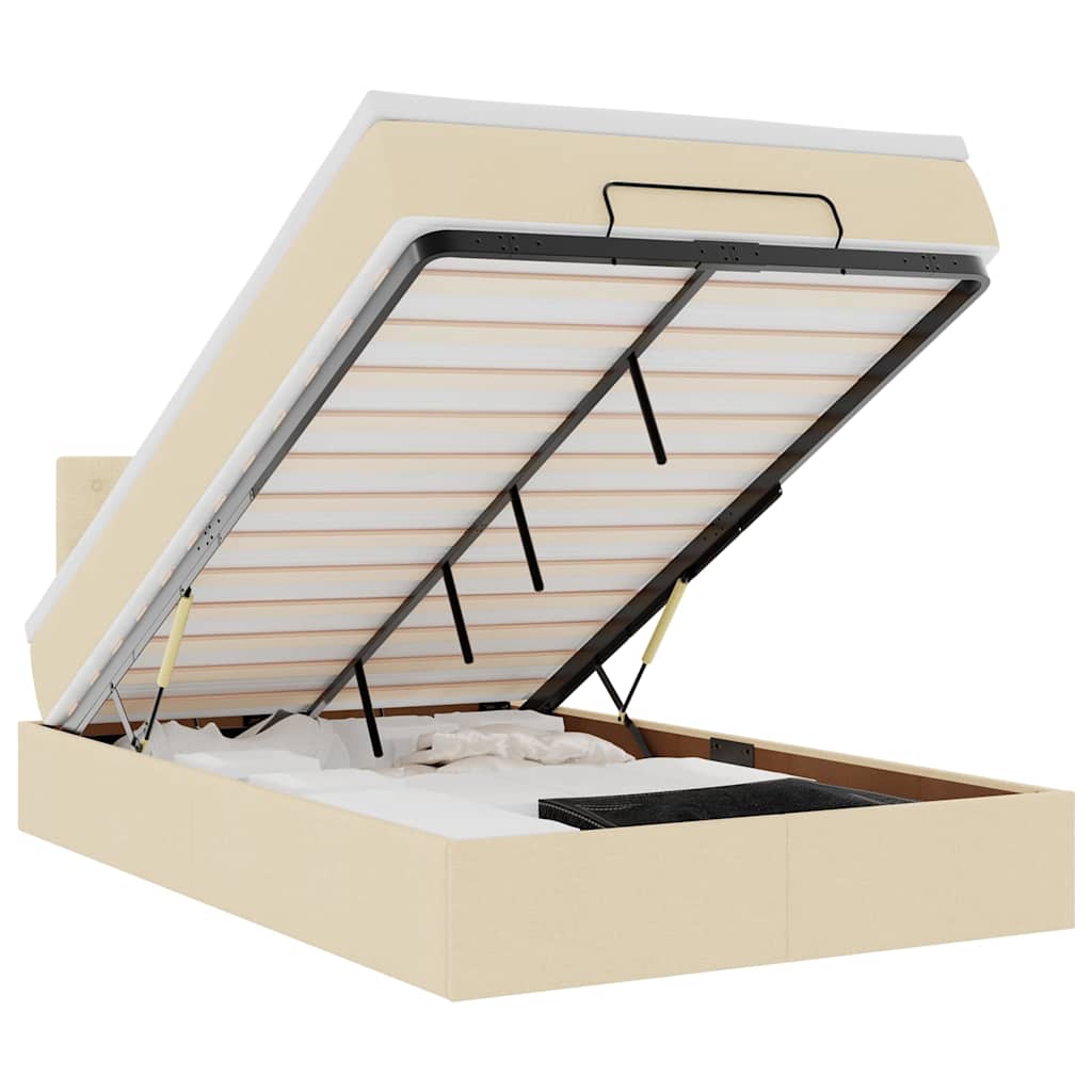Ottoman Bed with Mattress & LEDs Cream 120 x 190 cm Fabric