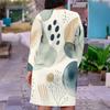 Women Plus Size V Neck Long Sleeve Abstract Leaf Printed Straight Dress
