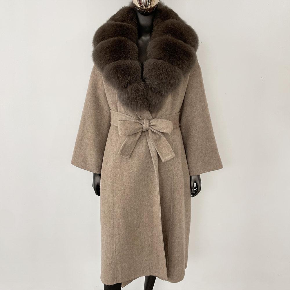 OFTBUY Натуральная шуба 2024 года, женская верхняя одежда больших размеров, зимняя женская куртка с воротником из натурального меха лисы и капюшоном, пальто из кашемировой шерсти