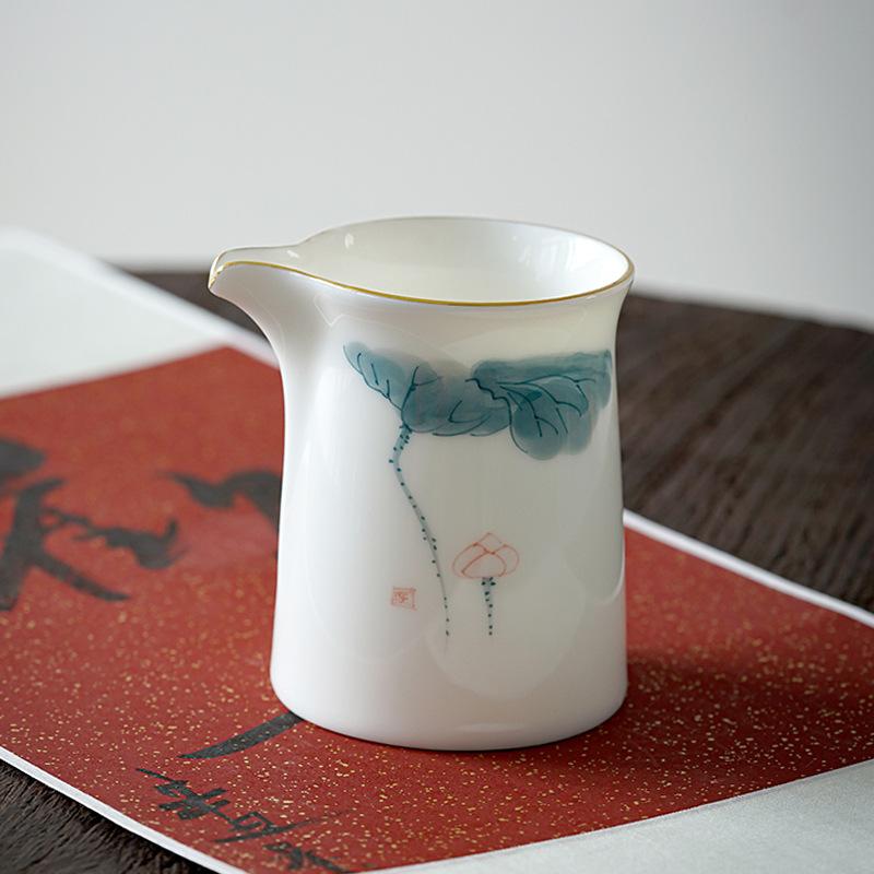 Suet jade white porcelain hand-painted lotus fair cup ceramic tea art uniform cup kung fu tea set tea sea tea set male cup