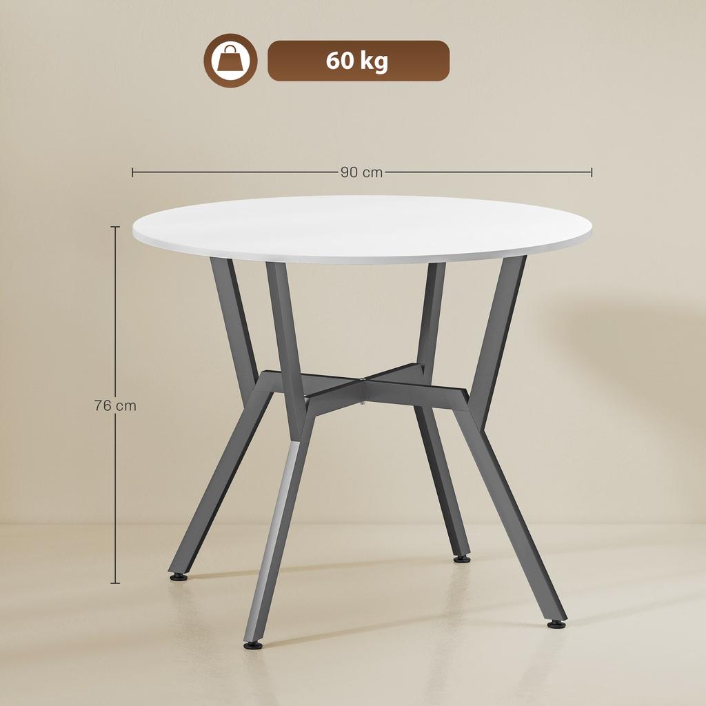 Dining Table, Round Kitchen Table with Black Legs for Living Room, Dining Room 90 x 76 cm, High Gloss White