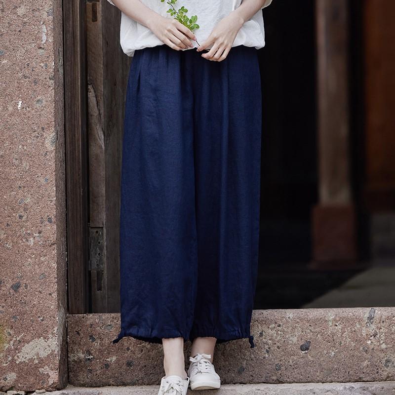 Johnature Женские прямые брюки из хлопка и льна, однотонные осенние брюки с эластичной резинкой на талии и карманами, винтажные брюки до щиколотки