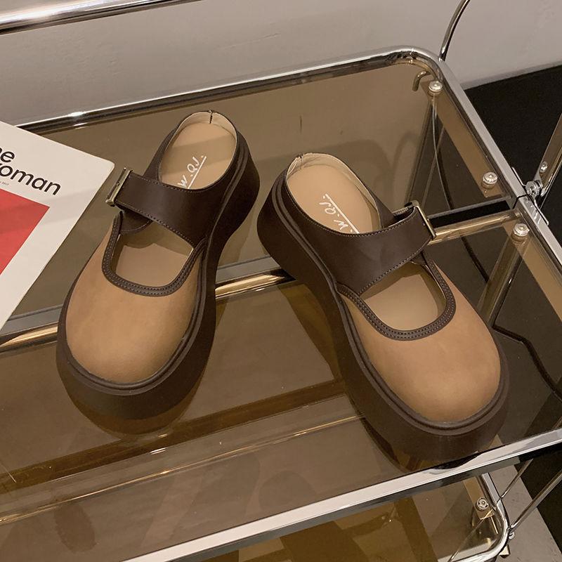 Ретро мода туфли на небольшой платформе, зимняя новая популярная женская корейская верхняя одежда, полутапочки с сумкой на голову