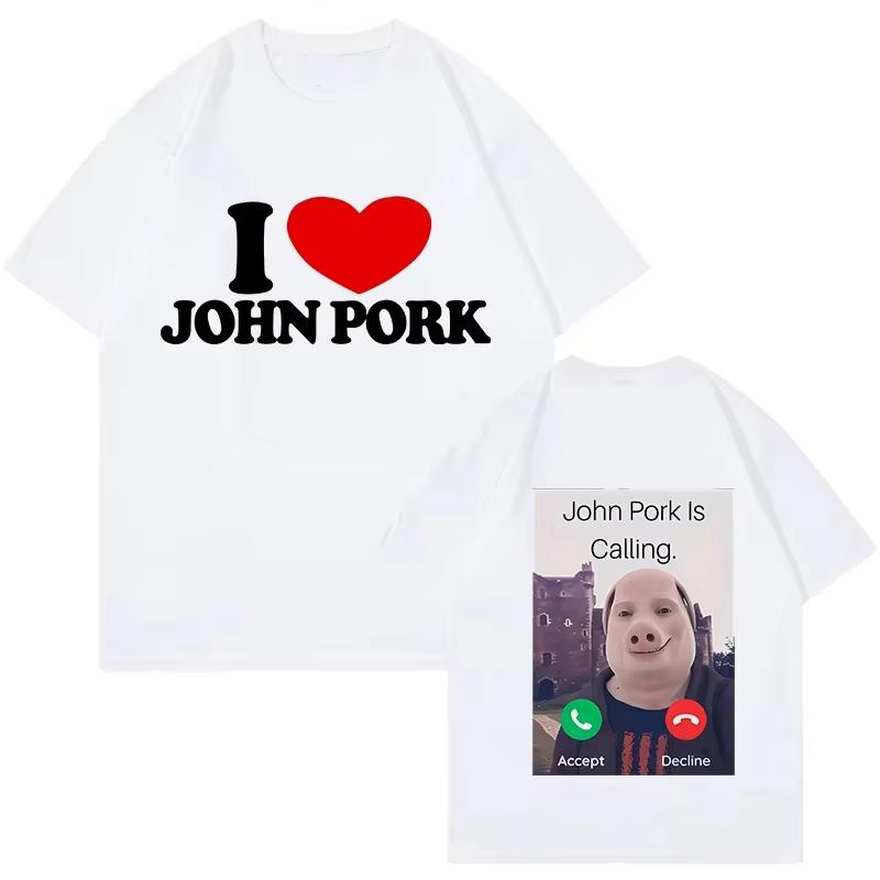 ВеснаЛето Новый МужскойЖенский John Pork Is Calling Answer Call Phone Печатная Хлопковая Футболка С Коротким Рукавом С Круглым Вырезом Футболка