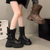 Winter Platform Thick Sole Woman Ankle Boots Design Belt Buckle Slip On Shoes Punk Style Modern Short Bottes Femmes