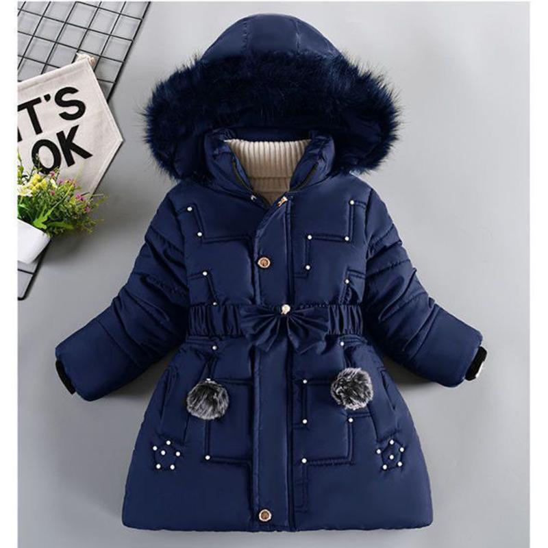 2023 New Thick Keep Warm Winter Girls Jacket Detachable Hat Plush Collar Hooded Coat For Kids 4 Color Children Birthday Present