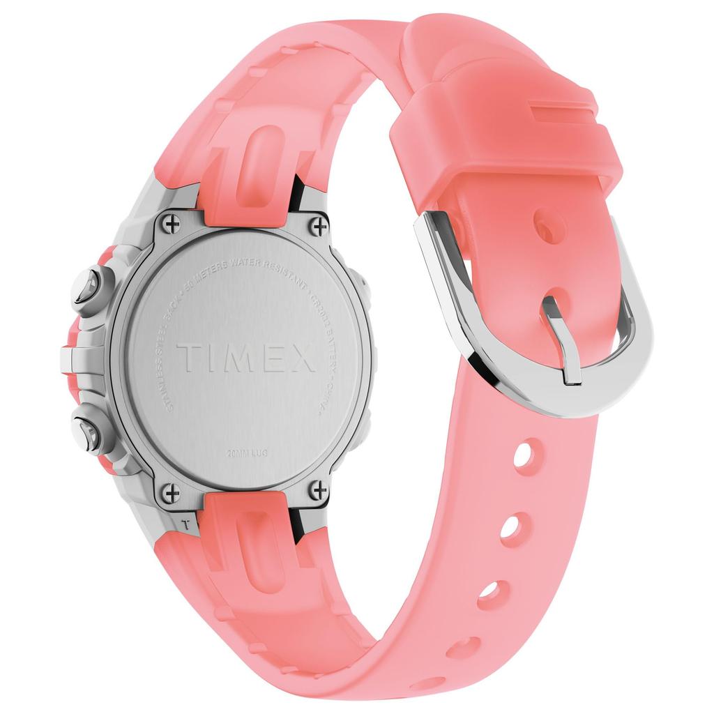 Часы Timex Uni Digital 33 мм — розовый ремешок, цифровой циферблат, серебристый корпус, розовый/серебристый оттенок/цифровой.